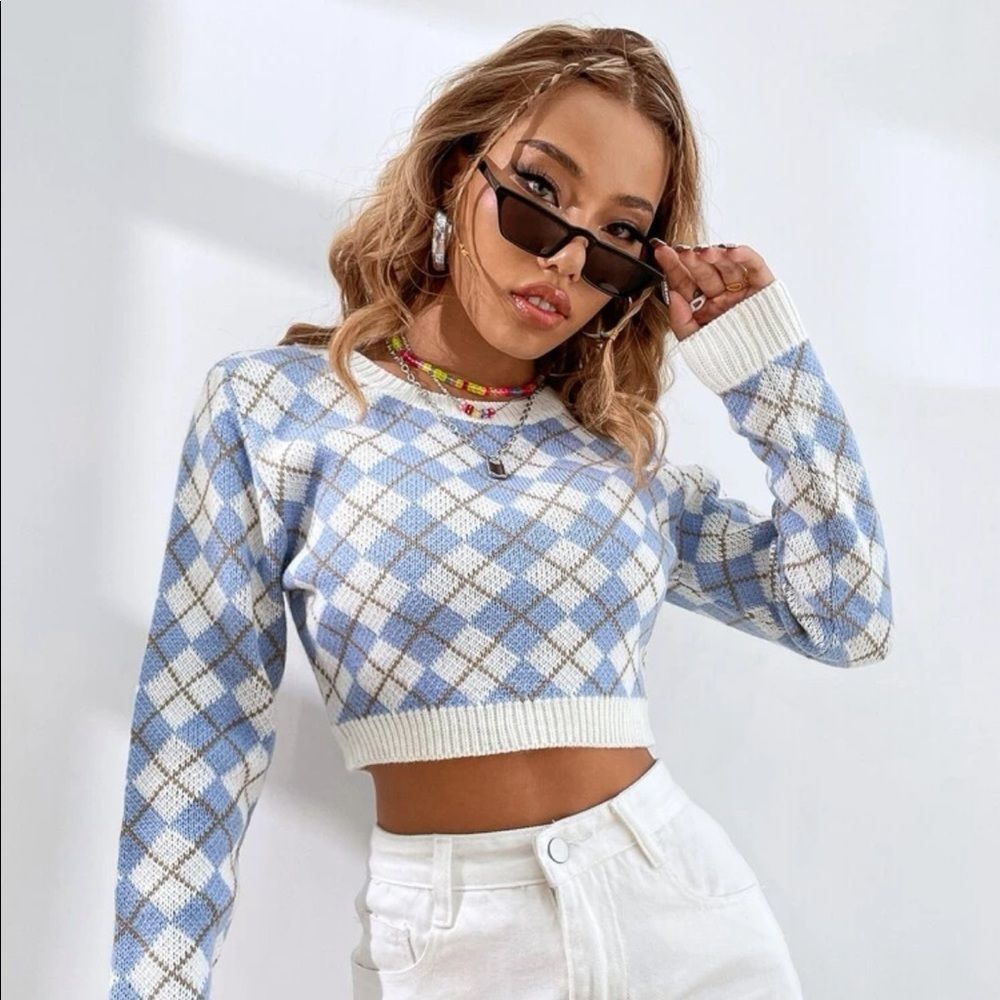 Pattern crop sweater 